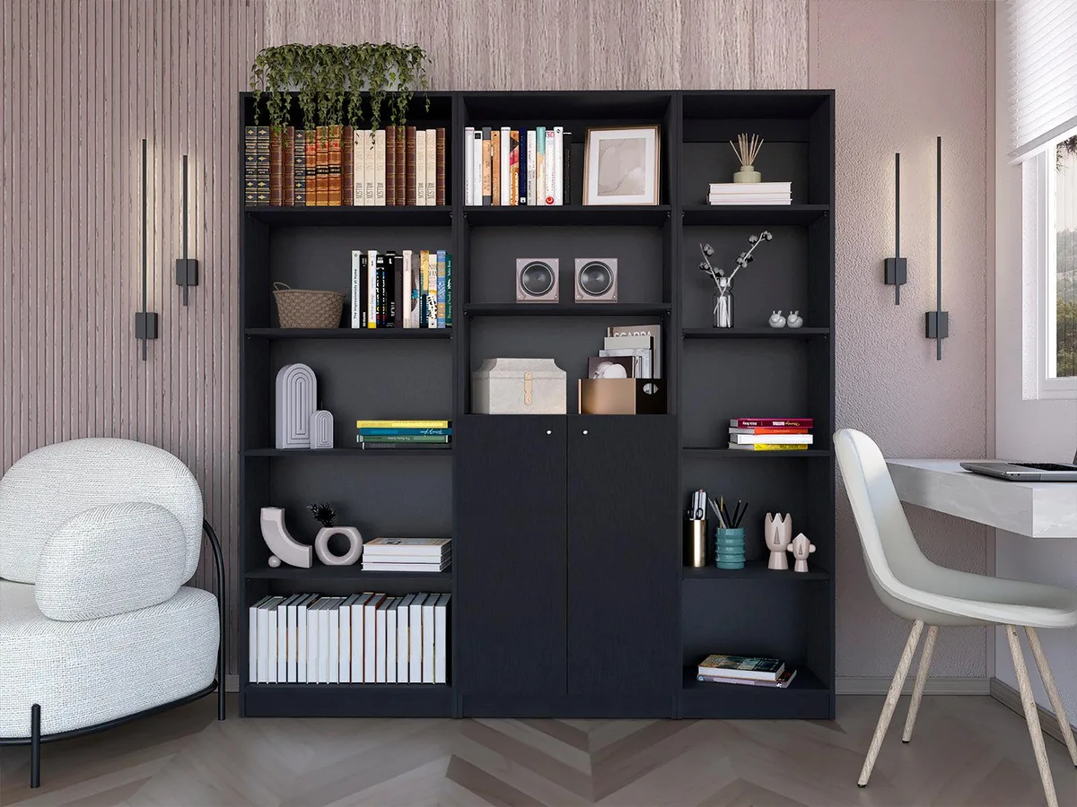 FM FURNITURE FM FURNITURE Tolleson 3-Piece Bookcase Set Black — product photo