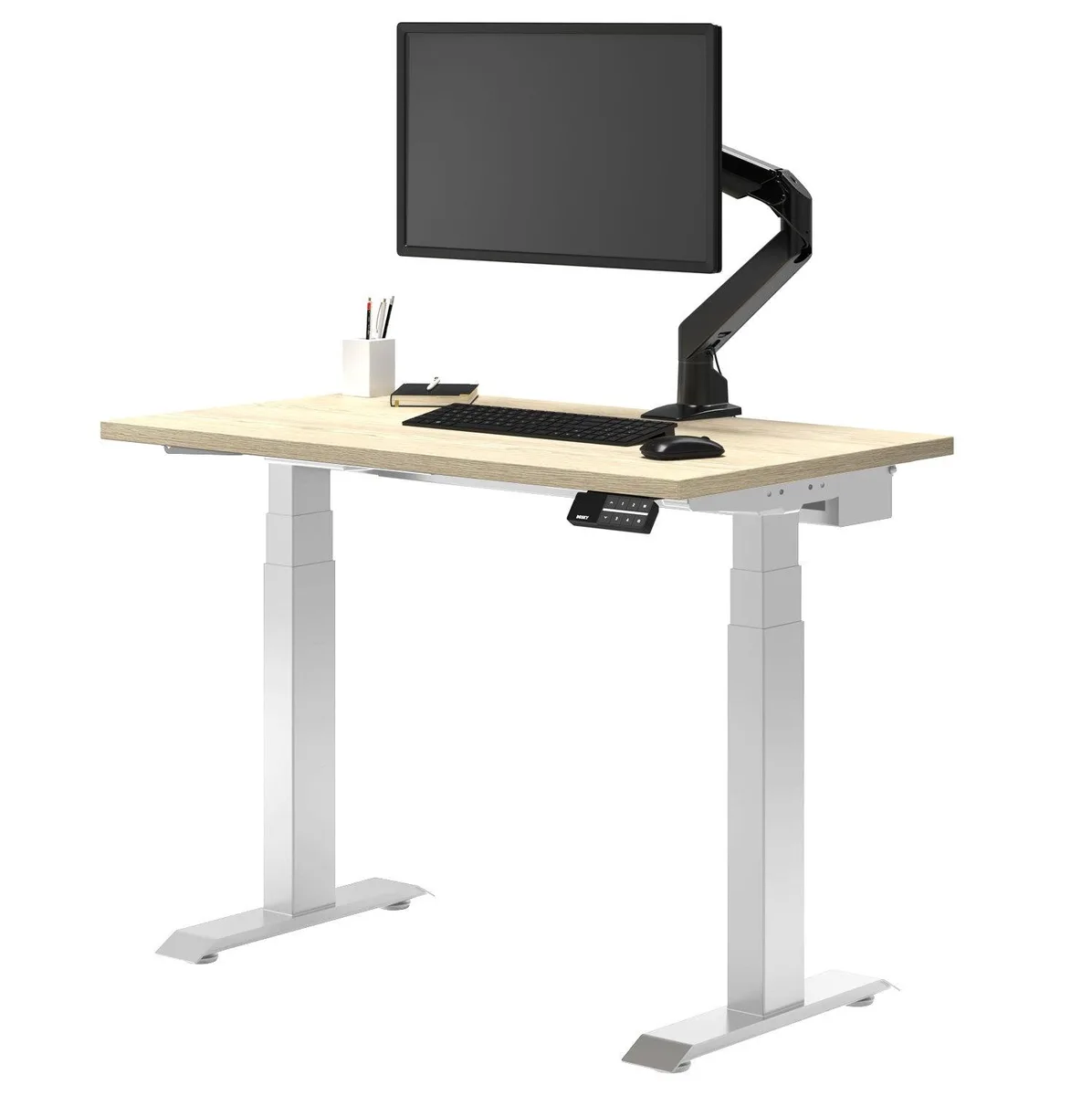 Desky Desky Dual Mini Sit Stand Desk Classic Oak White 32 x 20 in — product photo