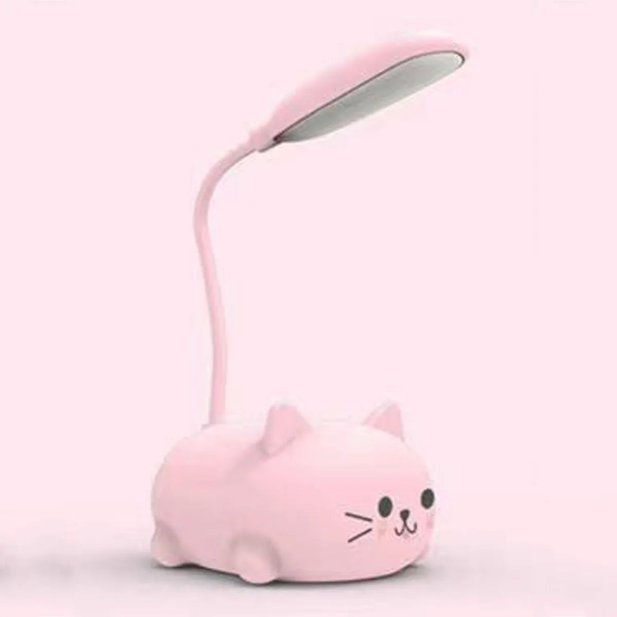 Small pink cat-shaped table lamp, 18 cm tall, matte ABS finish, foldable design with USB port