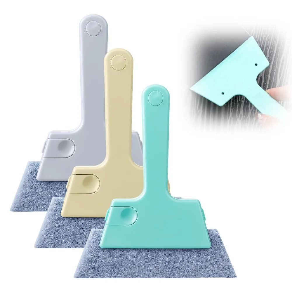 Three-piece window track cleaning brush set with double-sided heads and replaceable sponges