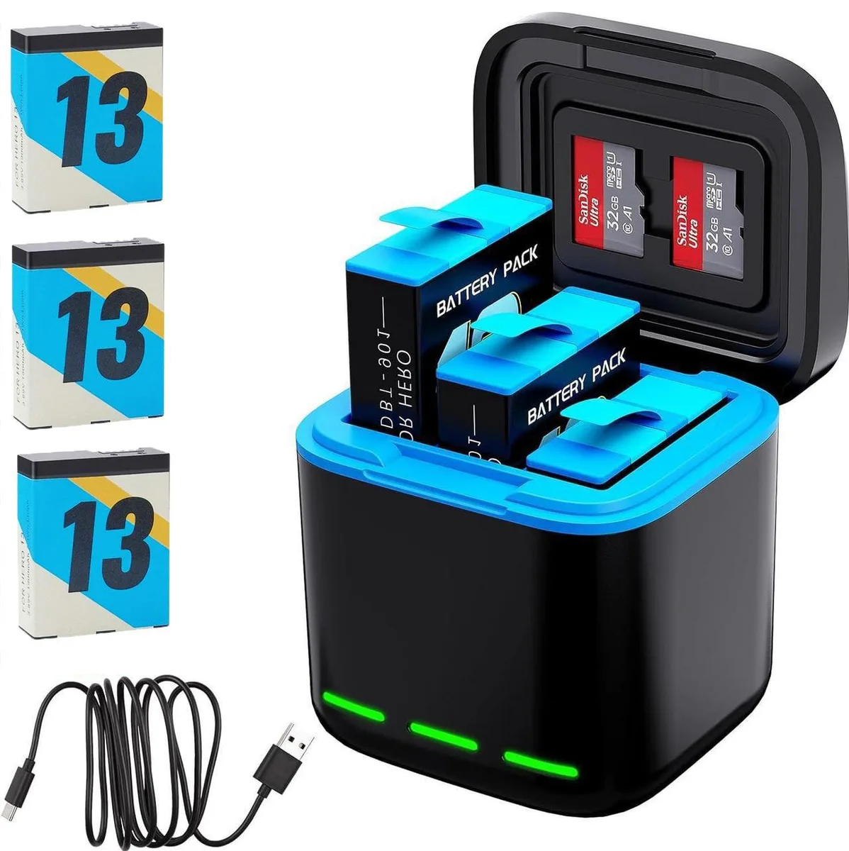 BONAEVER BONAEVER Hero 13 Battery Charger Kit 3×2200mAh Black — product photo