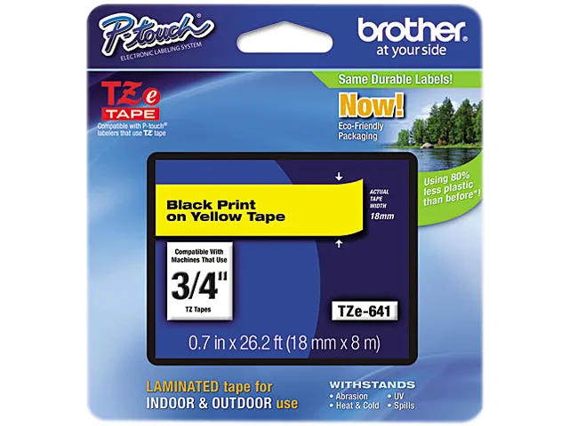 Brother Brother TZE641 18 mm Black on Yellow tape 26.20 ft pos accessory — product photo