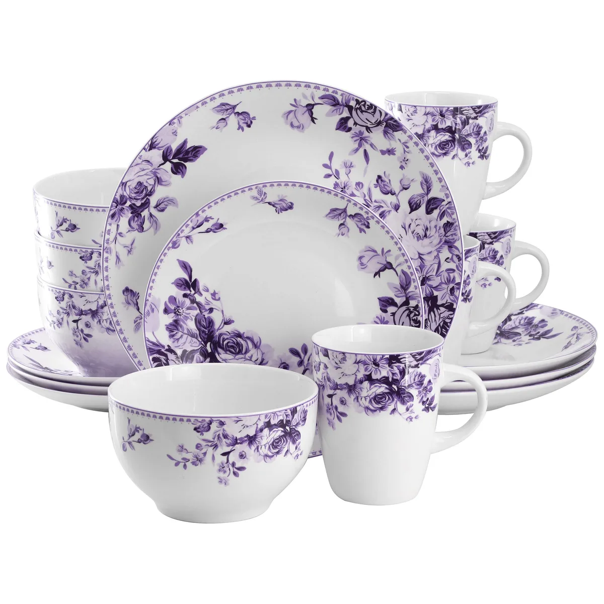 Elama Elama Traditional Purple Rose 16 Piece Dinnerware Set — product photo