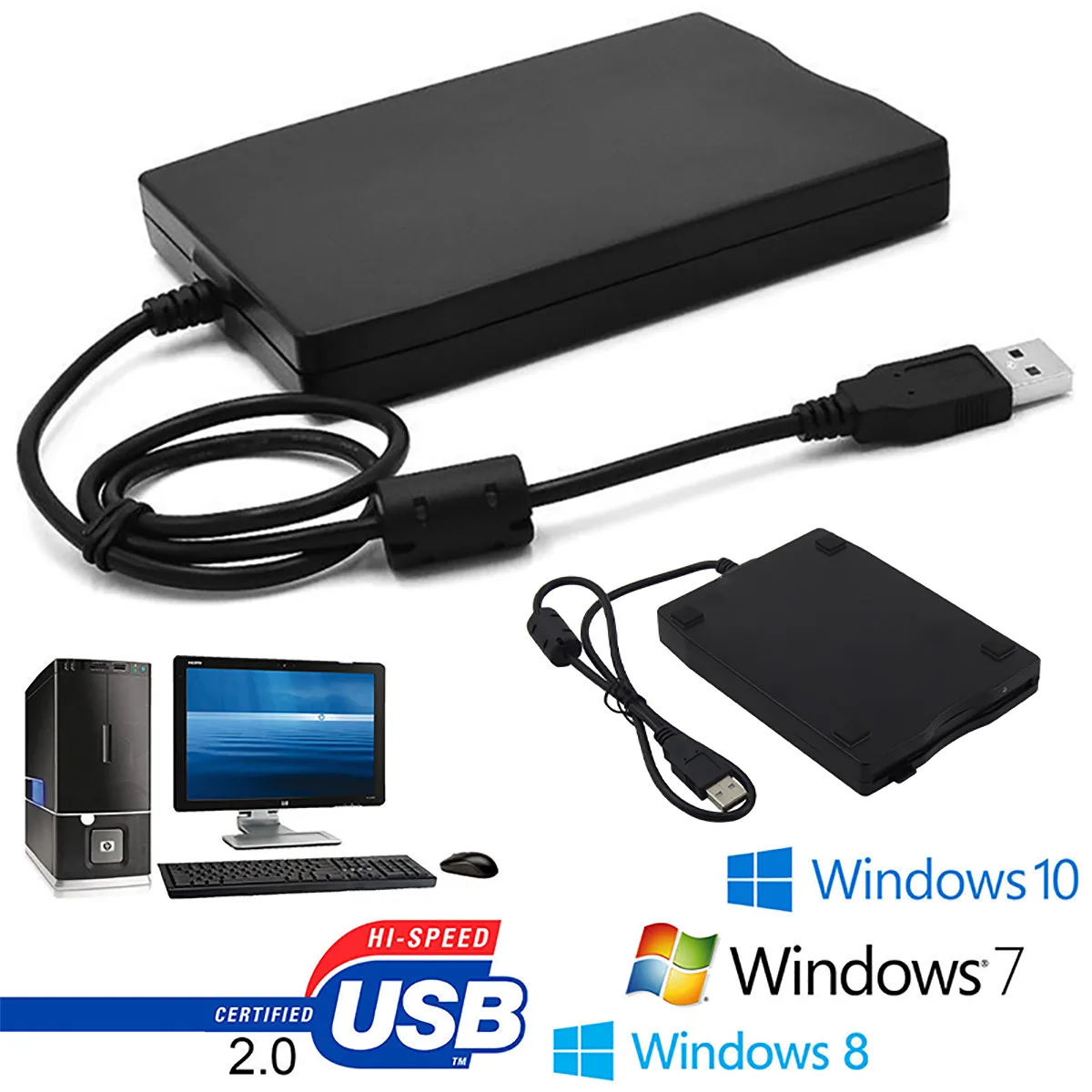 AA Products AA Products 3.5" USB 2.0 External Floppy Drive 1.44MB Black — product photo