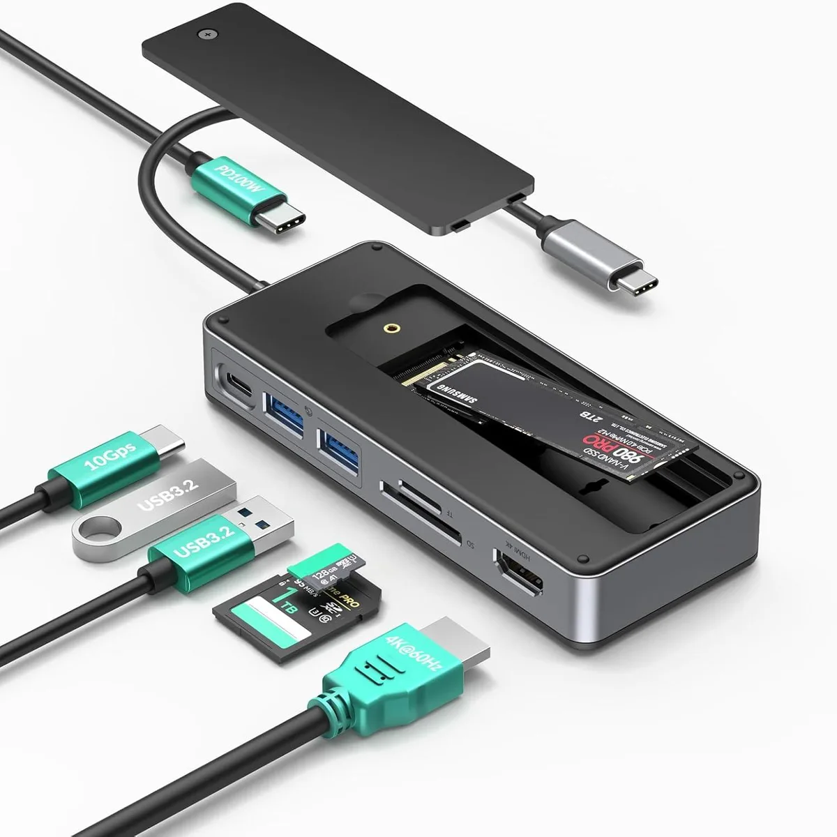 BFKK BFKK M.2 NVMe SATA Docking Station 10Gbps USB-C PD100W HDMI 4K 60Hz Black — product photo