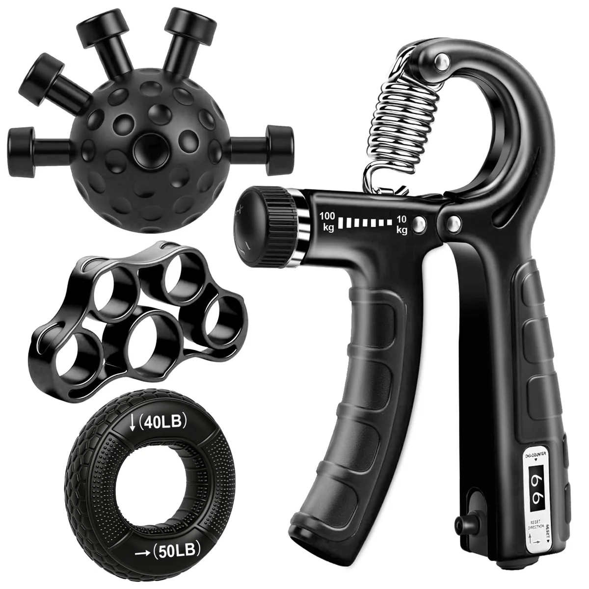  TEAWOO 4-Pack Grip Strength Trainer Kit Black Sports Medicine — product photo
