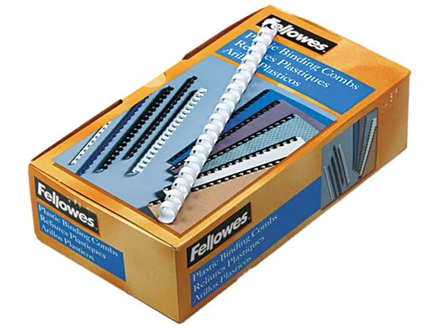 FELLOWES FELLOWES 52372 Plastic Comb Binding 1/2" 56-90 Sheet White 100 Pack — product photo