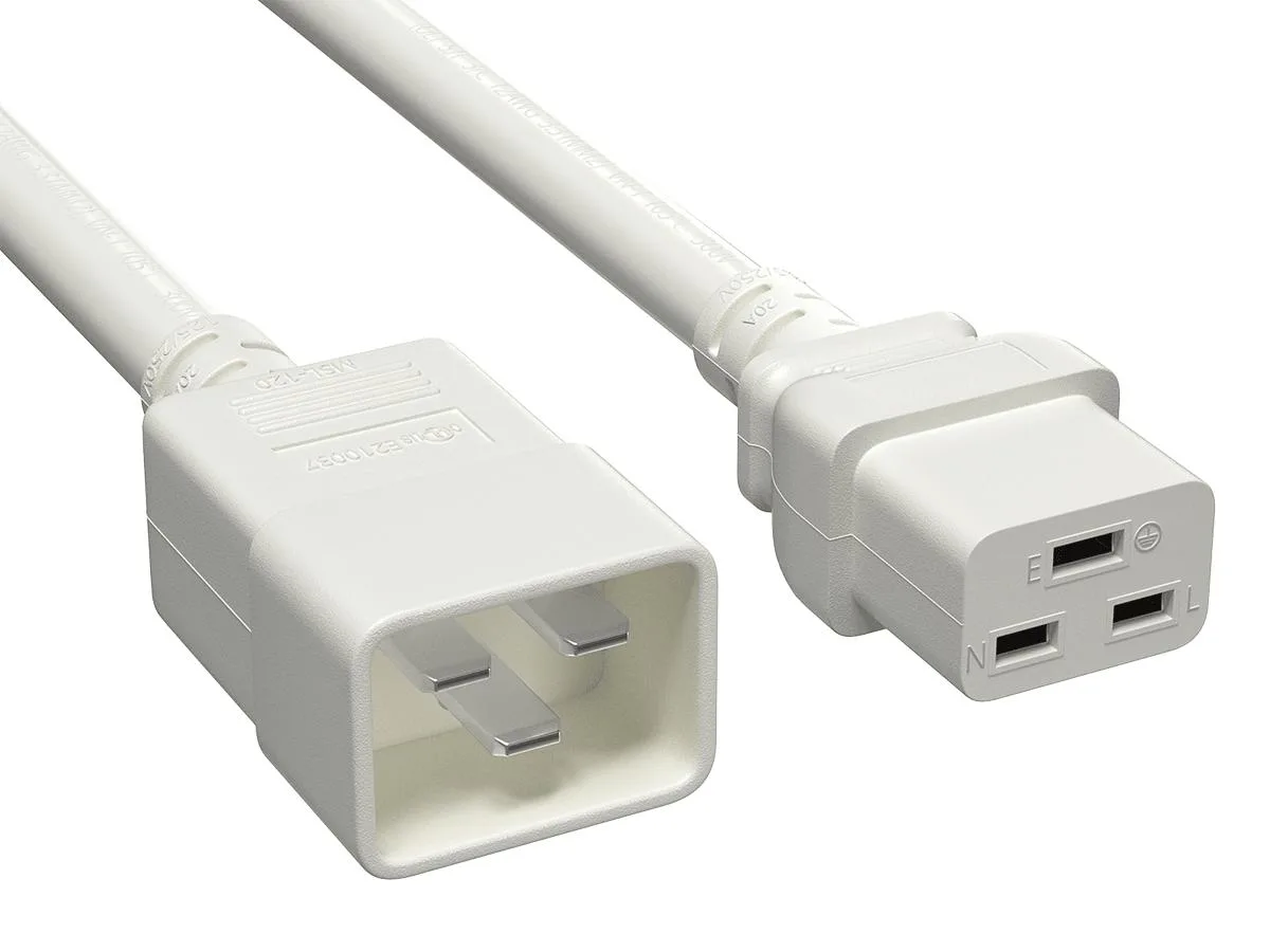 Cable Leader Cable Leader 3ft IEC C20 to C19 12 AWG 20A 250V White Computer Power Extension Cord — product photo