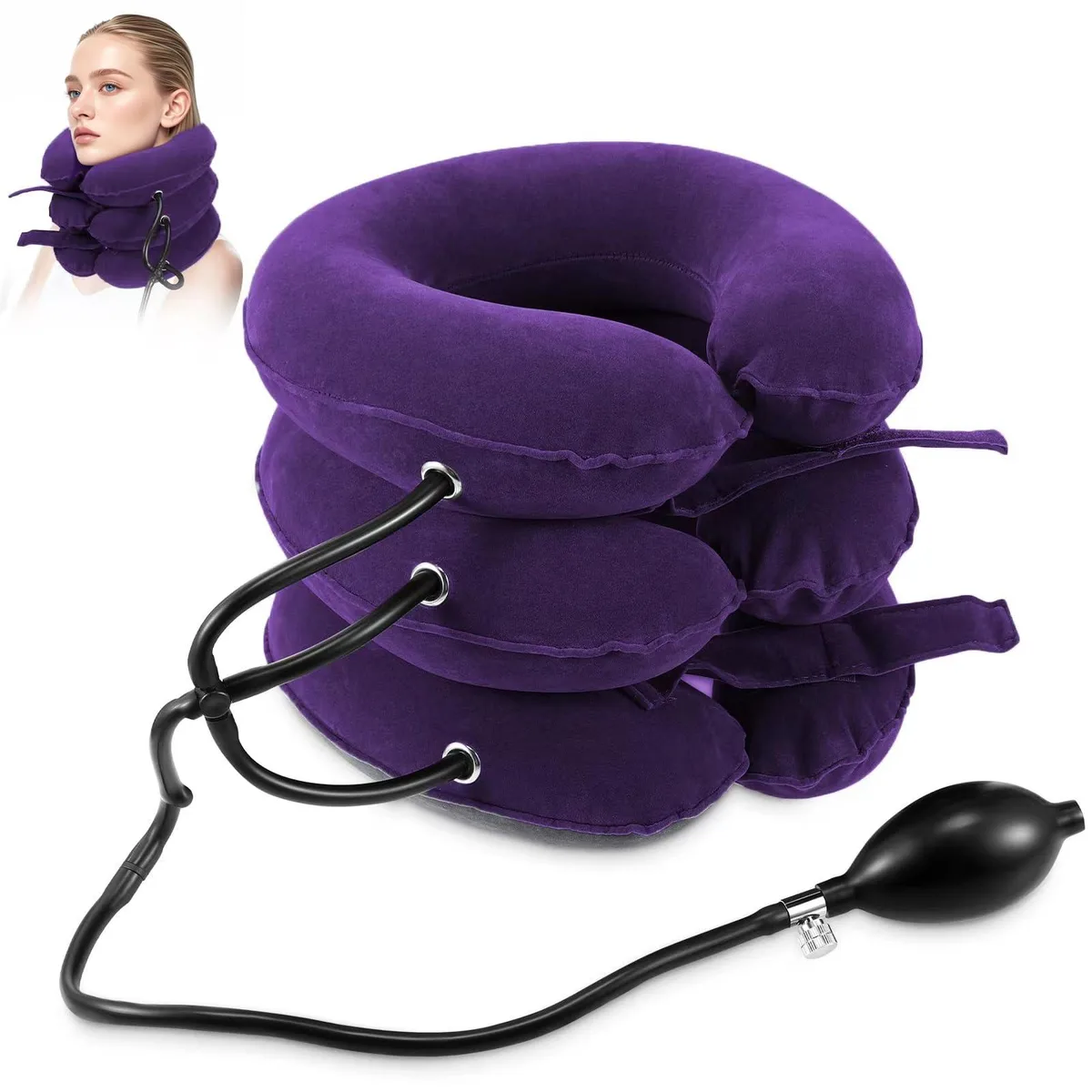 Purple inflatable neck traction device with adjustable air chambers