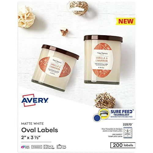 Avery Avery 22570 Oval Labels 2 x 3.33 in White 200 Pack — product photo