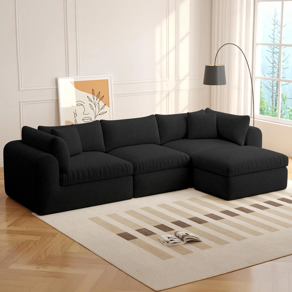 VANBOW VANBOW 113" Modular Sectional Sofa Grey Black — product photo