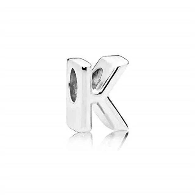 Sterling silver letter K charm with polished finish