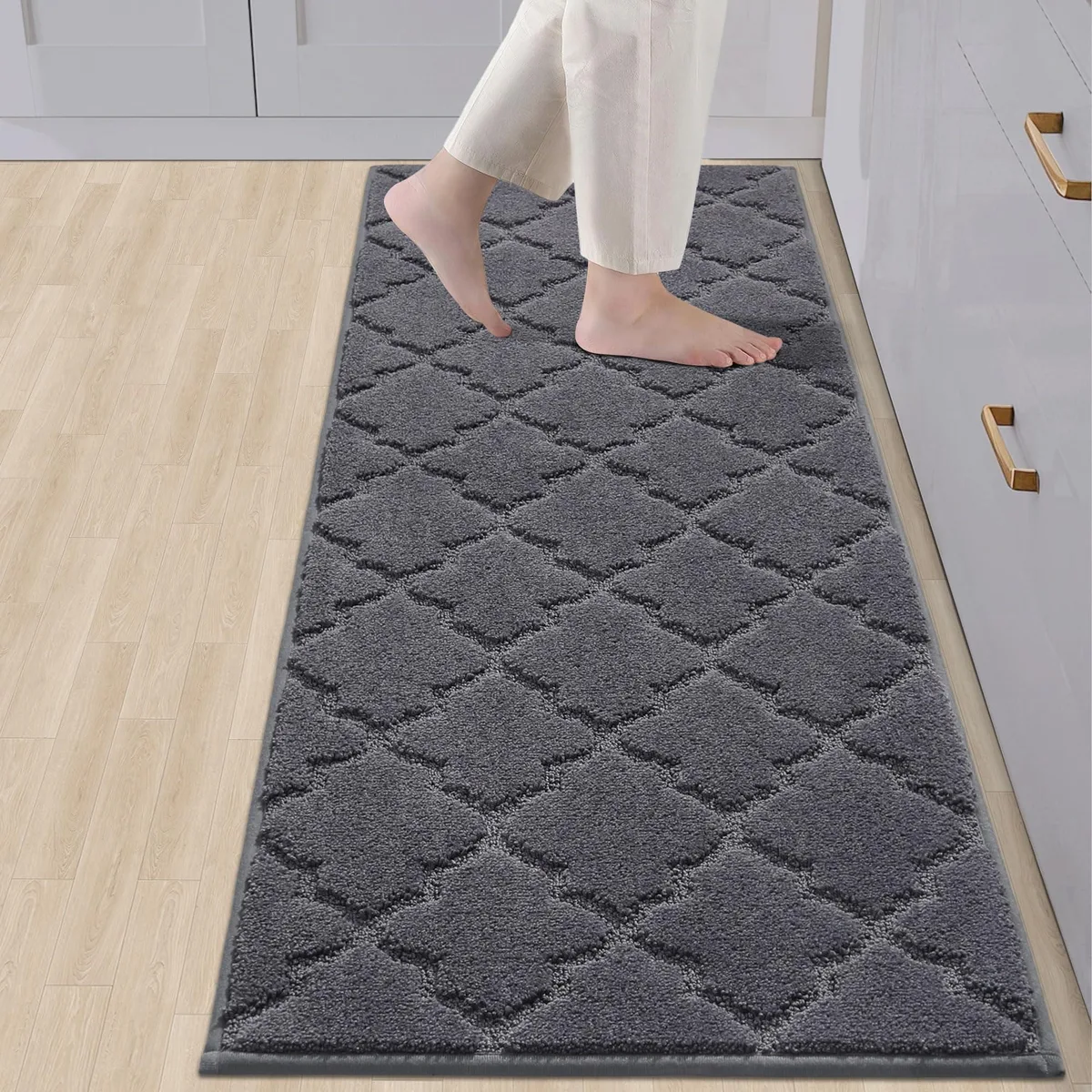 Dark grey polyester rug 20 by 59 inches flat woven mat with non slip backing