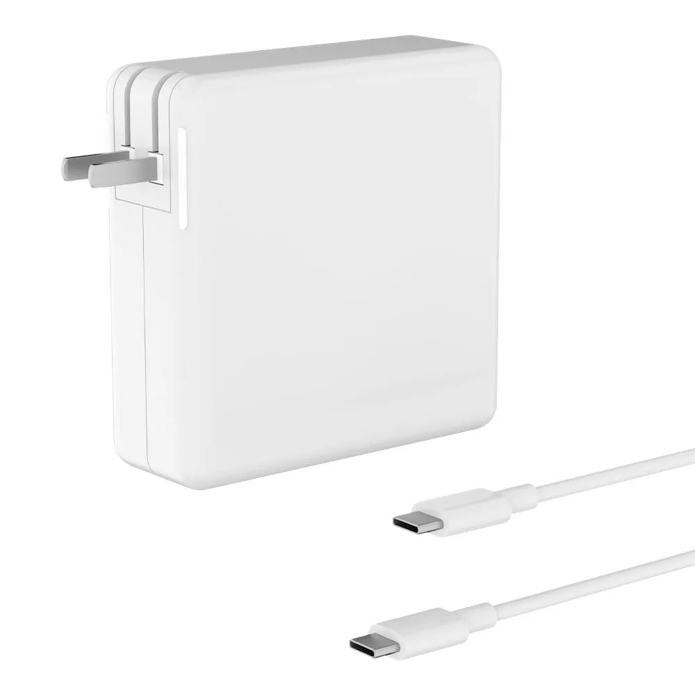 White compact 65W USB-C laptop charger with detachable cord