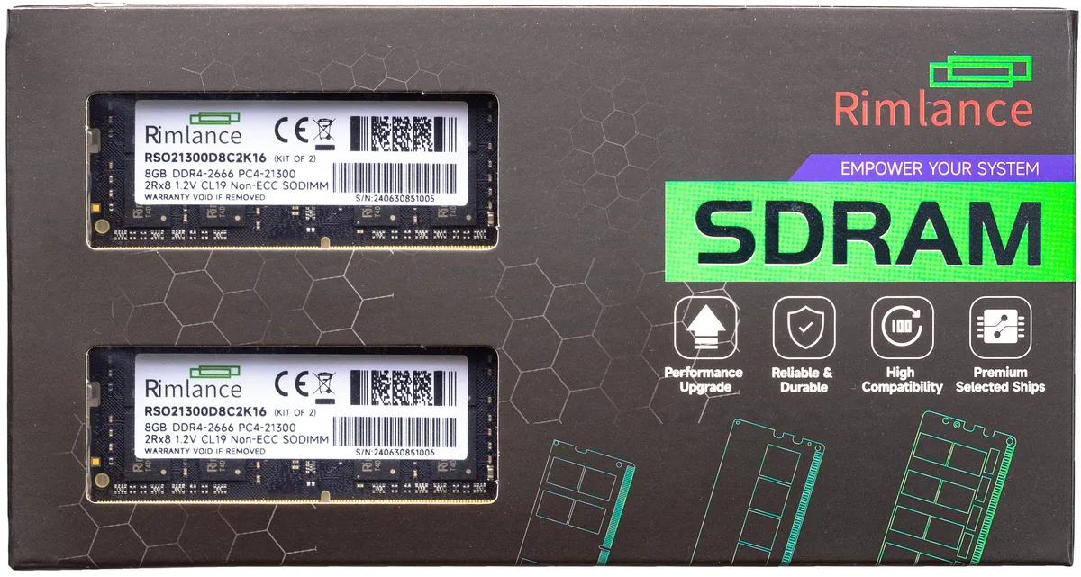 RIMLANCE RIMLANCE 16GB (2x8GB) DDR4 2666MHz CL19 laptop RAM — product photo