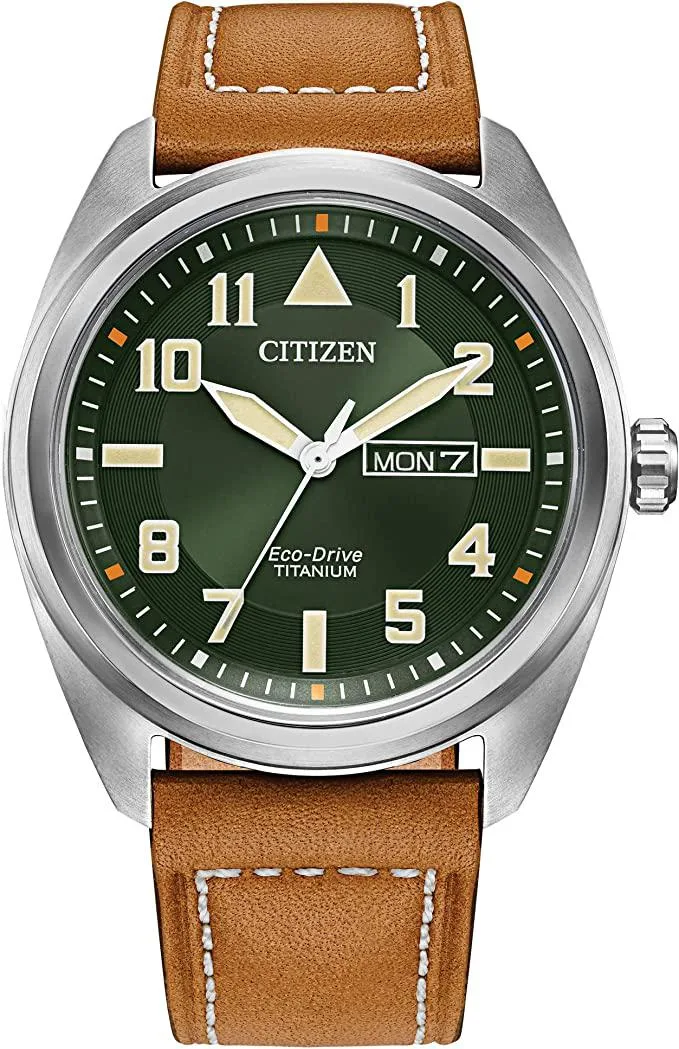 Citizen Citizen BM8560-02X Eco-Drive Watch 42 mm Super Titanium Green Dial Brown Leather 100 m — product photo