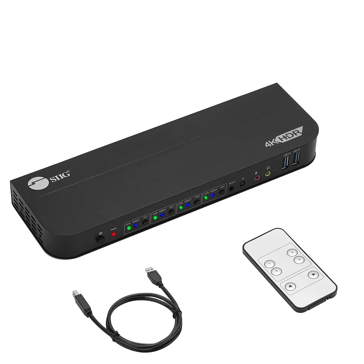SIIG, Inc SIIG, Inc CE-KV0D11-S1 4x1 DisplayPort KVM Switch 8K30 4K60 USB 3.2 Gen 1 Remote — product photo