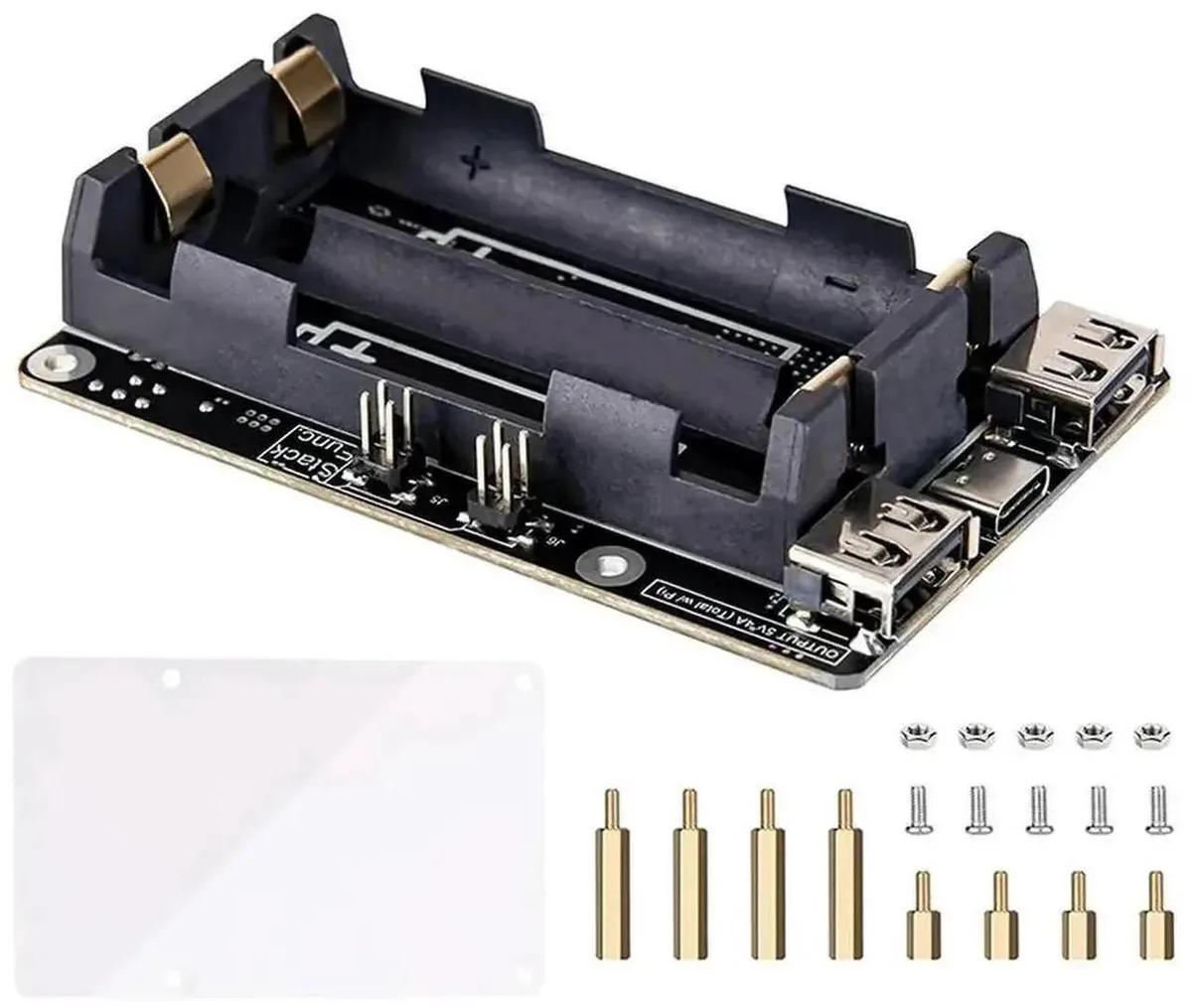 Green circuit board with 18650 battery holder and GPIO header