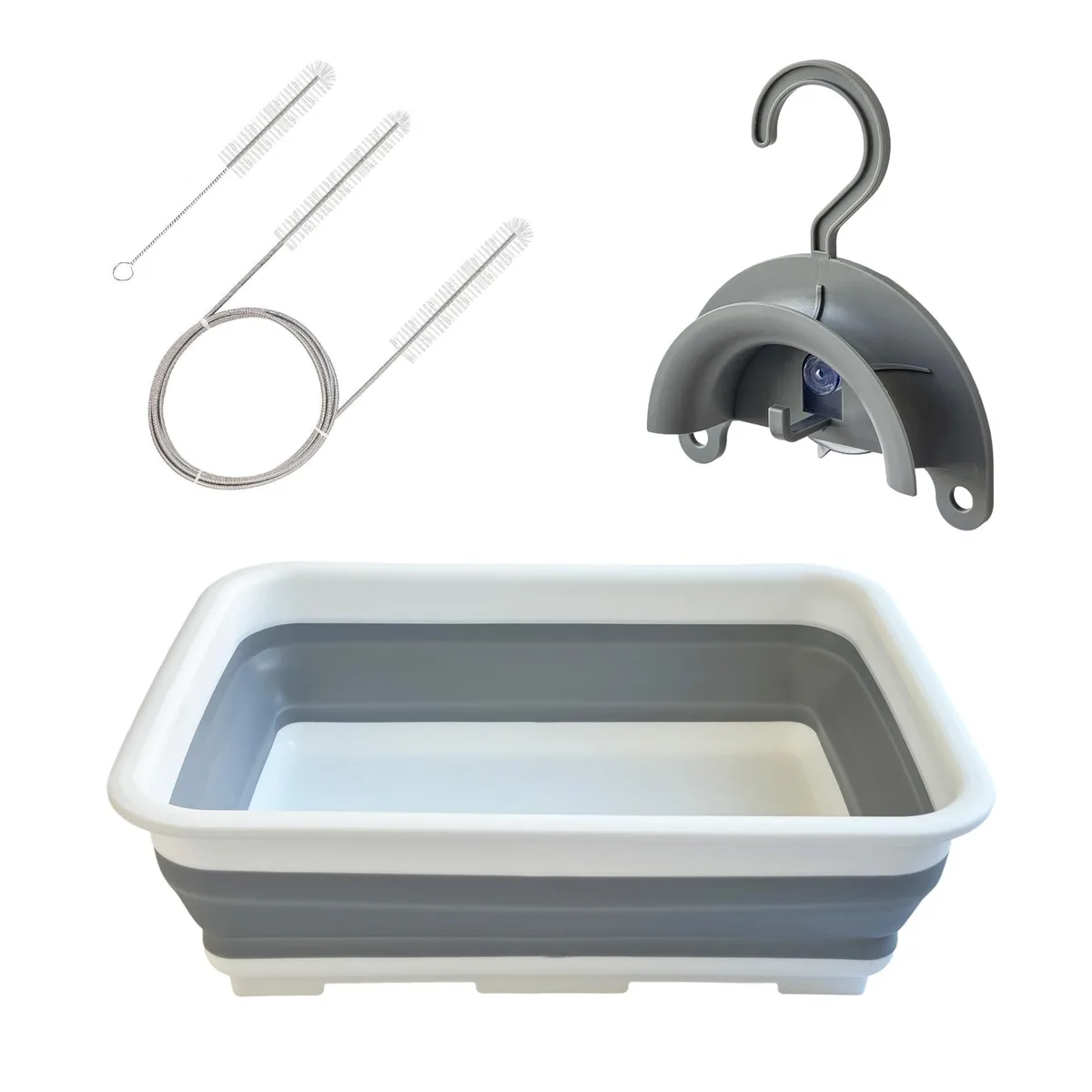 CPAP cleaning kit with 6.9ft brush, collapsible basin and hose hanger