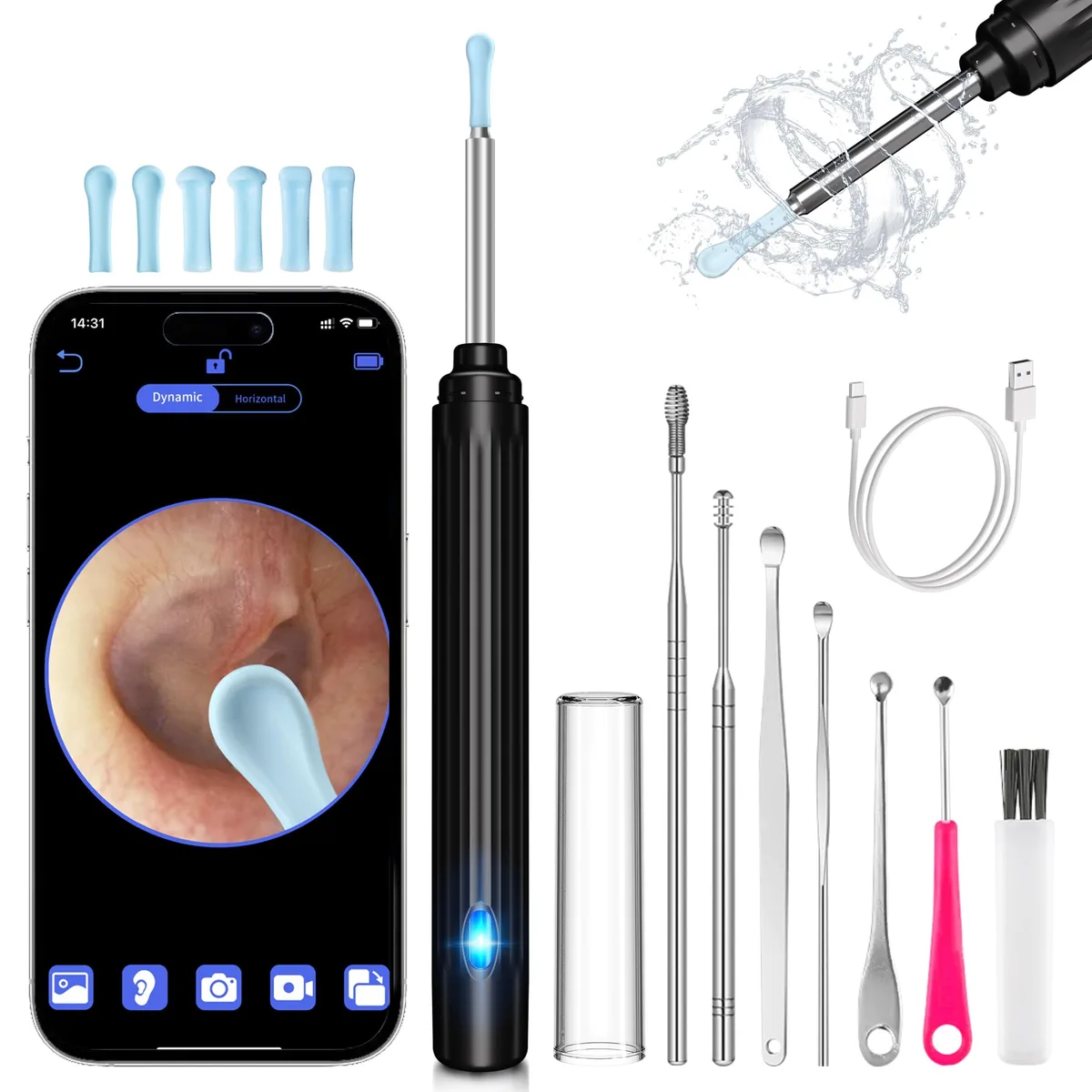 HaYiue 1296P Ear Cleaner with 3.5 mm Lens and 6 Picks — product photo