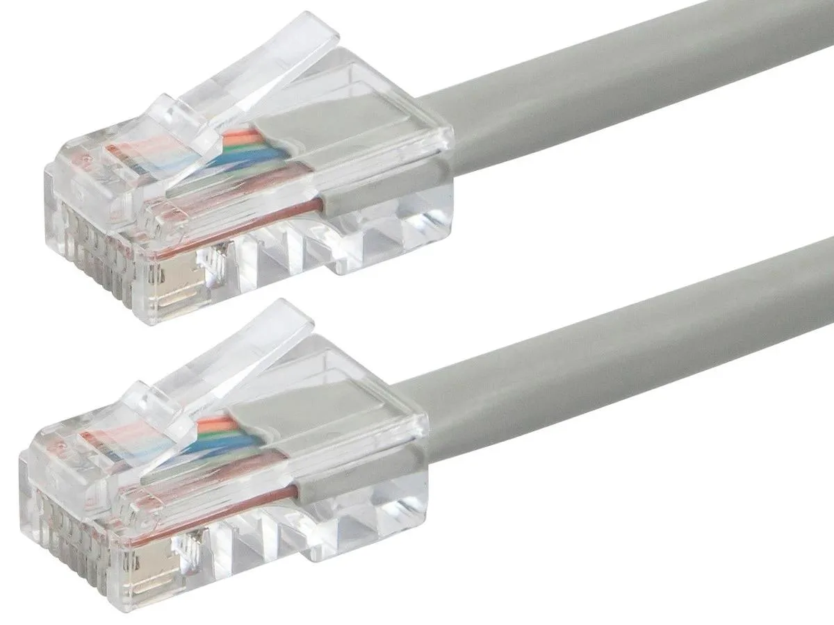 Gray 15ft Cat6 Ethernet patch cable with clear RJ45 plugs and no boot covers