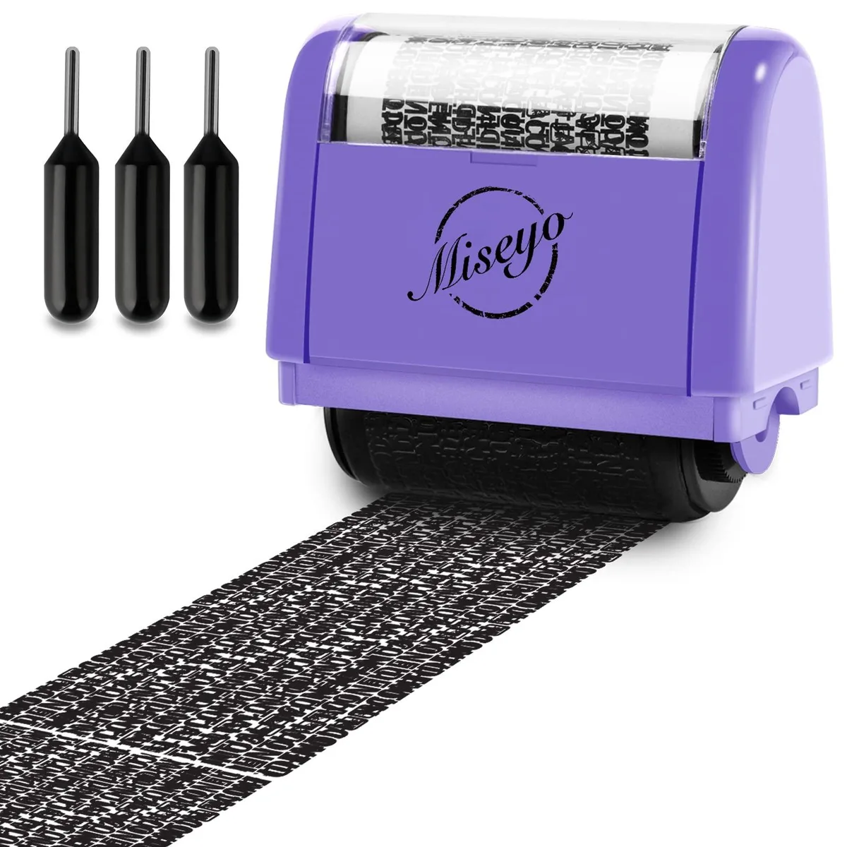  Misty Wide Identity Theft Protection Roller Stamp Set Purple 3 Refill Ink — product photo
