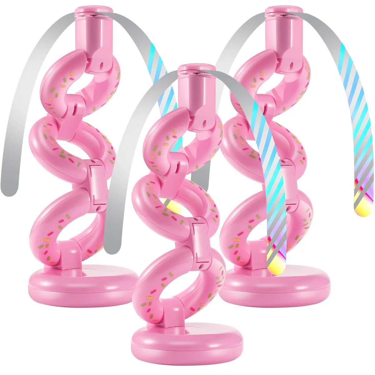 Pink donut-shaped table fly fan with holographic blades