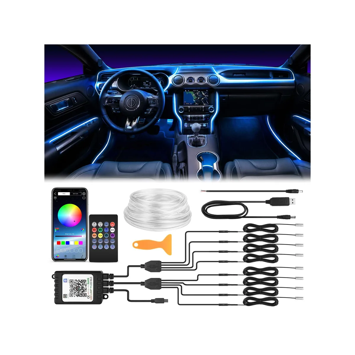  Interior Car LED Strip Lights 400in Fiber Optic USB RGB 8in1 APP Remote 16M 29 Modes Music Sync — product photo
