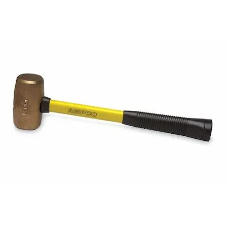 Ampco nonsparking mallet with fiberglass handle and rubber grip, black and yellow finish, natural bronze head