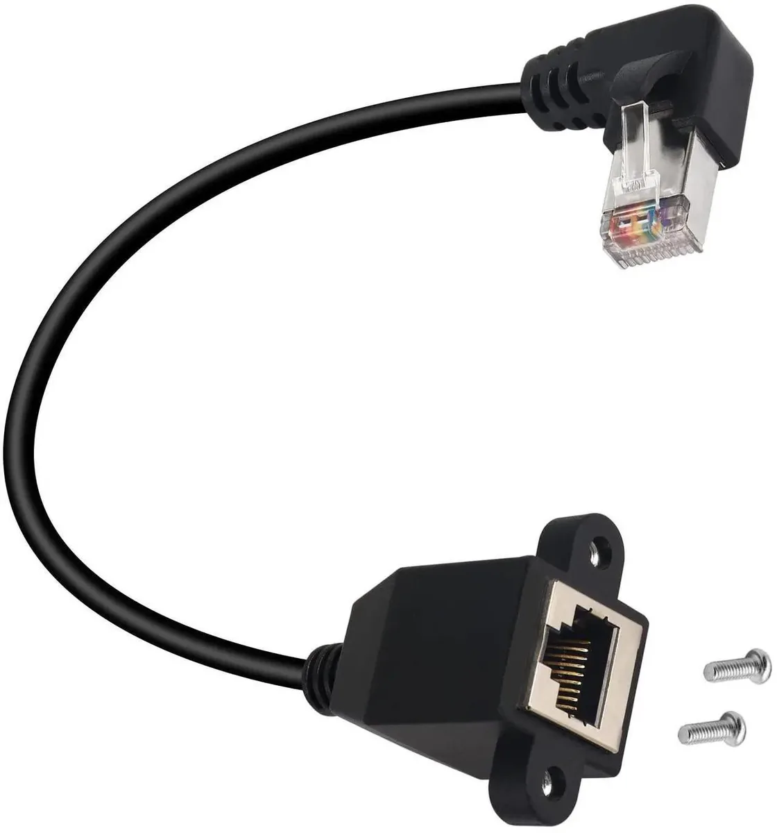 SMUGDESK SMUGDESK 90° RightBend RJ50 10P10C Shielded Cat5E PanelMount Extension Cable 30cm — product photo