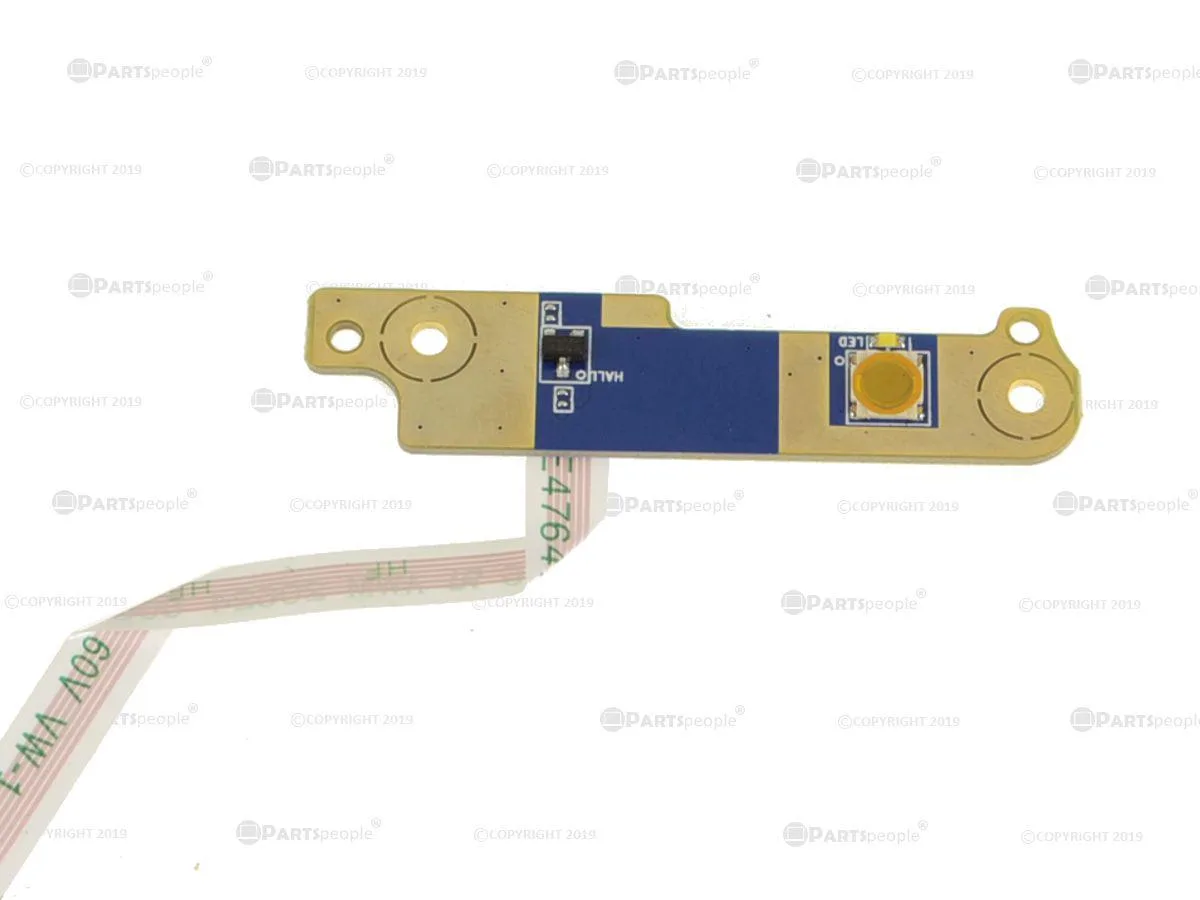 Small green circuit board with ribbon cable and power button attached