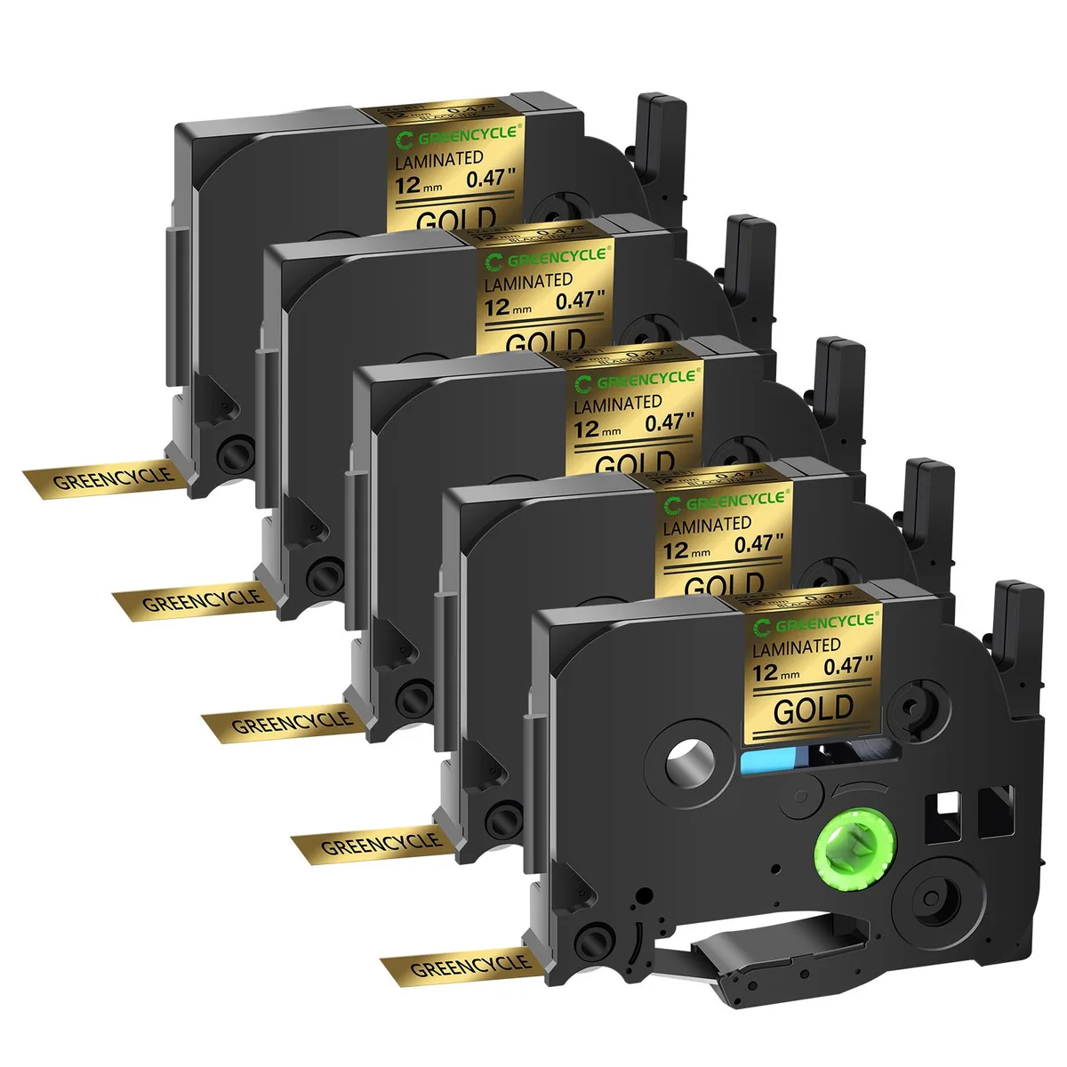 GREENCYCLE GREENCYCLE TZe-831 12mm 0.47in Black on Gold Laminated Tape 5 Pack — product photo