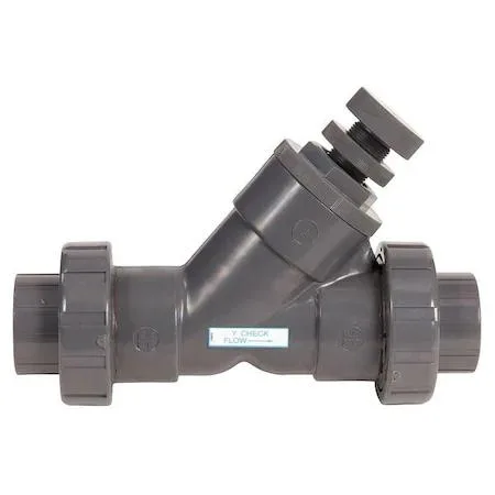 White PVC Y-pattern check valve with true union socket ends and stainless spring