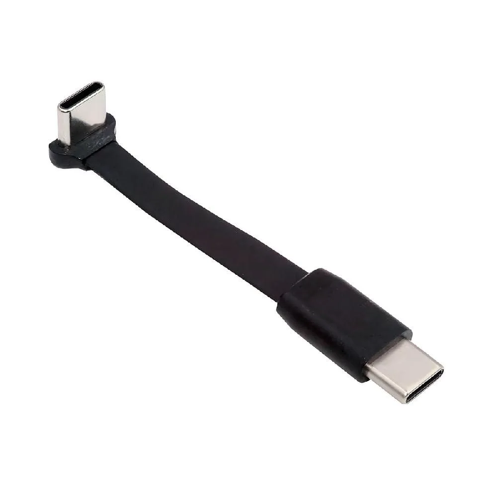 Short black flat USB-C cable with 90-degree angled connector on one end