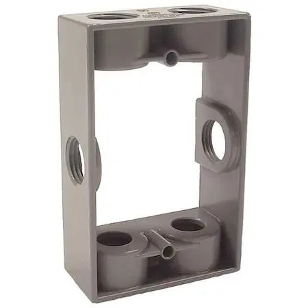 Gray rectangular aluminum electrical box with six half-inch inlets