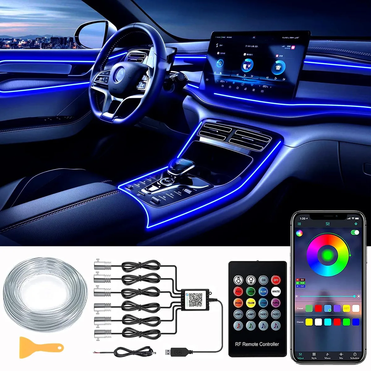 DEHERANE Interior Car LED Strip Lights APP RF Remote Control — product photo