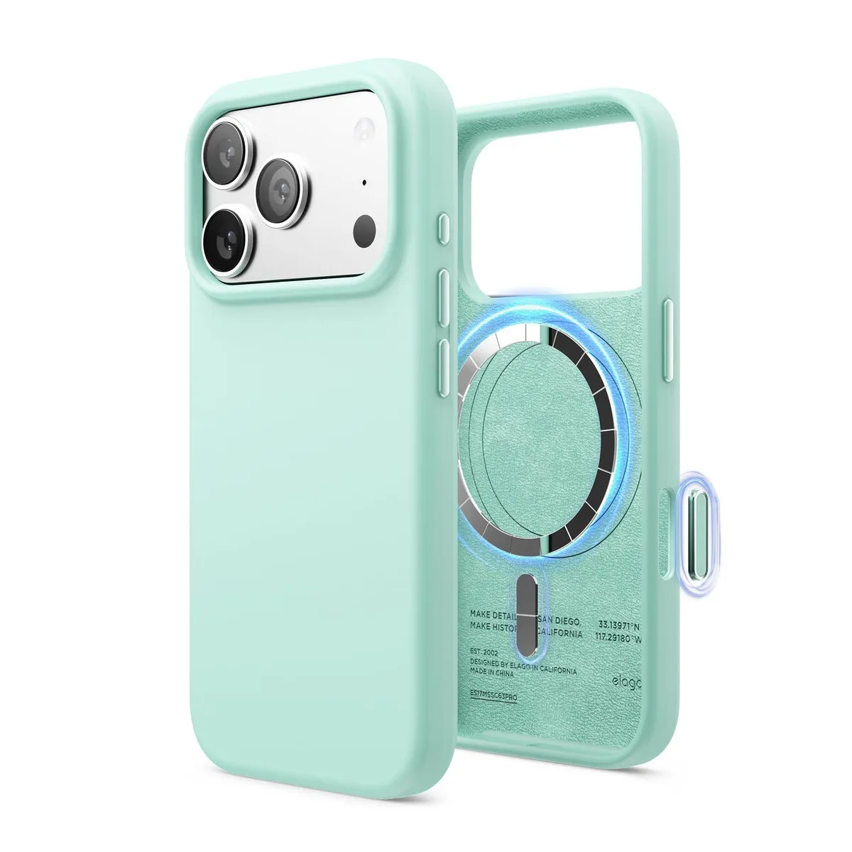 Aqua Sky liquid silicone case for iPhone 17 Pro with MagSafe magnets