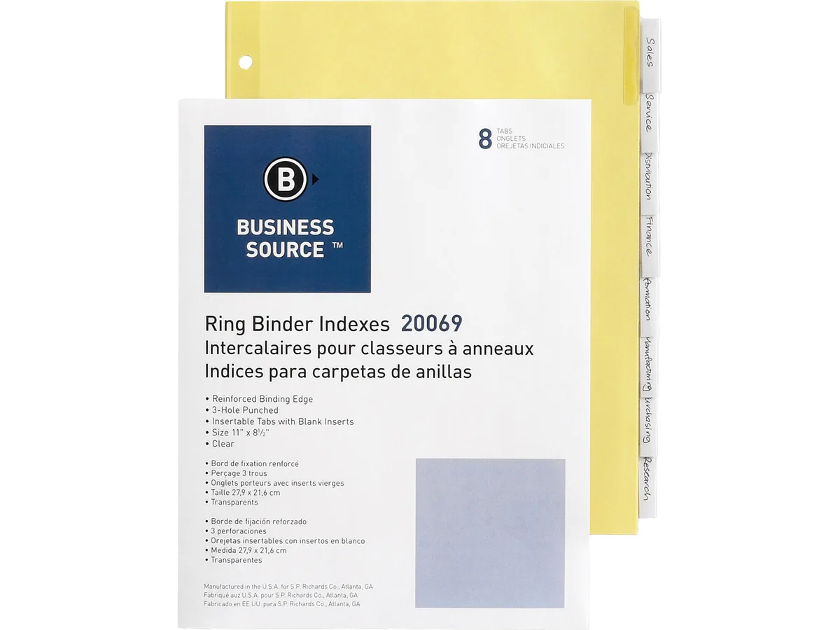 Business Source Business Source 20069 8-Tab Clear Index Dividers card filing — product photo