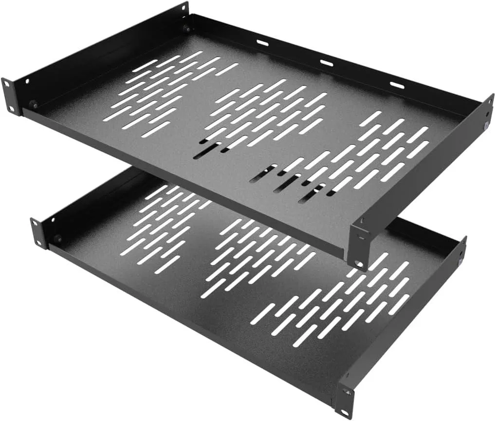 TAURKENAM TAURKENAM 1U Ventilated Cantilever Shelf 19" 12" Black 2PCS — product photo