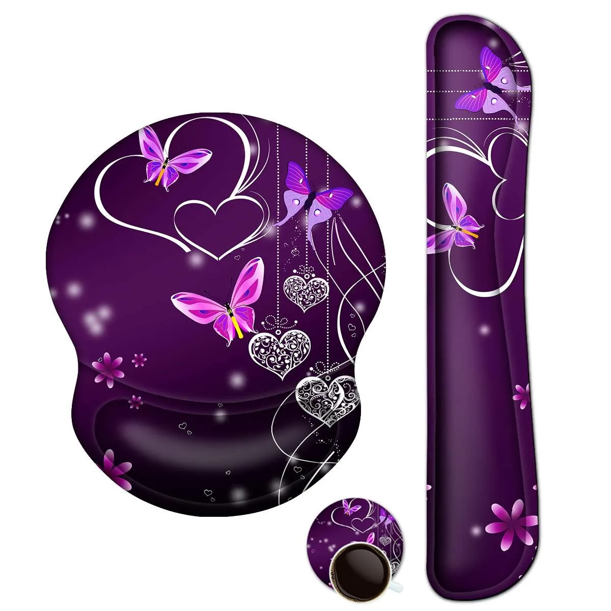  Keychron Mouse Pad &amp; Keyboard Wrist Rest Set Purple Heart Butterfly 50 Inches — product photo