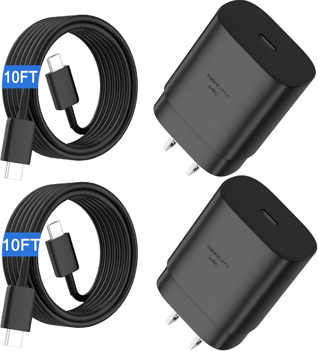 ONITOON ONITOON 25W USB-C Wall Charger 10ft Cable 2-Pack for Galaxy S25 S24 S23 S22 Ultra Plus FE S21 S20 — product photo