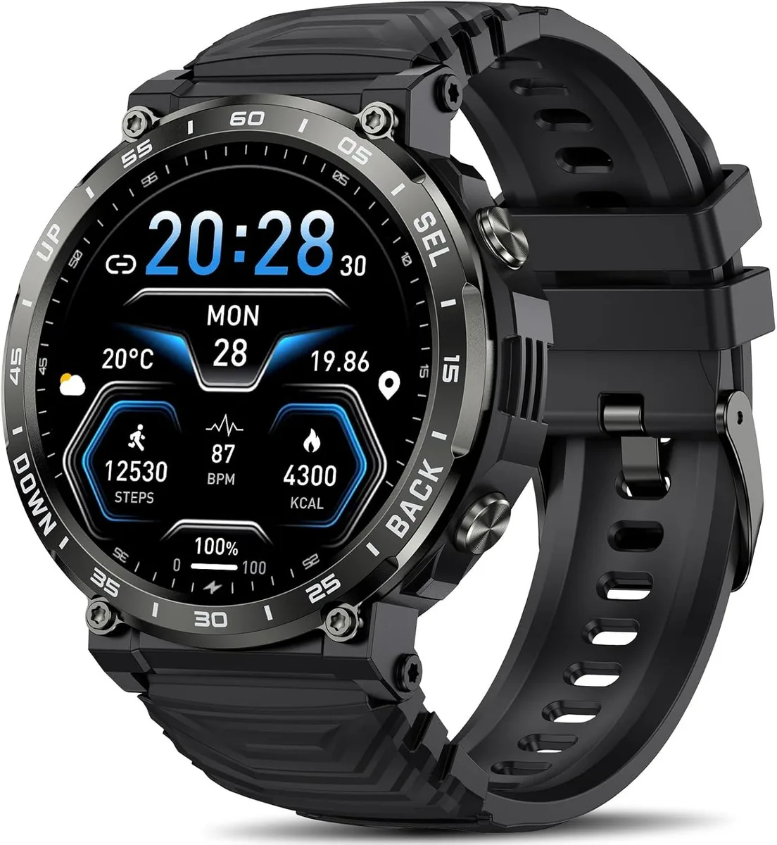 Hitoor Hitoor 1.52" Military Smartwatch IP67 5ATM 118 Sports Modes Bluetooth 5.2 Black — product photo