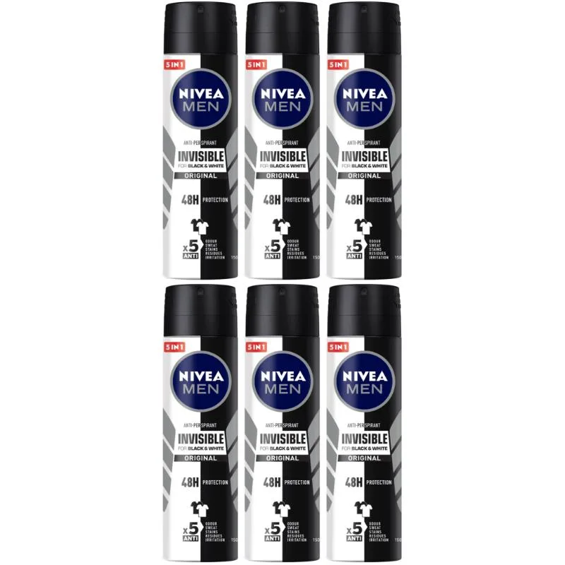 Nivea Nivea NIVE-SPR-BW-15006 Invisible Black &amp; White Spray 150 ml 6-Pack skin care — product photo