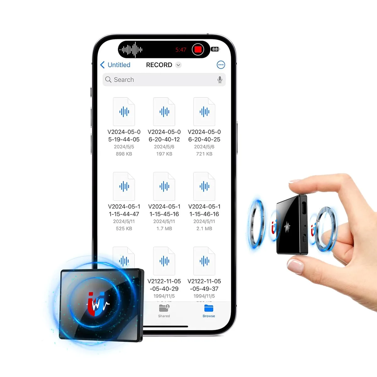 OIUFEVF A02S 128GB Magnetic Voice Recorder 100h — product photo