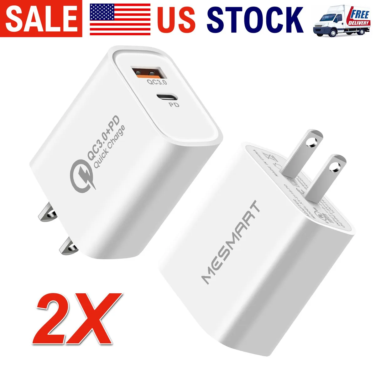 MESMART MESMART 2 Pack 20W Dual Port USB-C Charger White — product photo