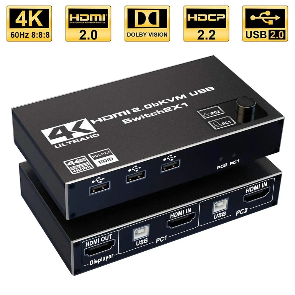 Jansicotek Jansicotek OZK1 4K@60Hz 2-Port HDMI KVM Switch with 3 USB 2.0 Ports — product photo