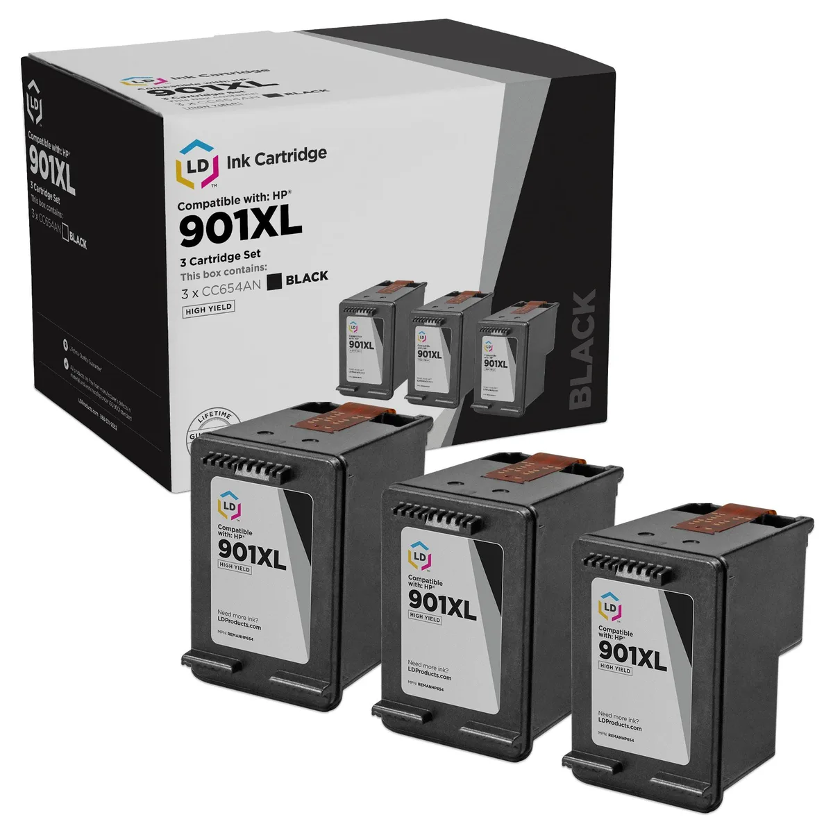 LD Products LD Products HP 901XL CC654AN Black Ink Cartridge 3-Pack — product photo