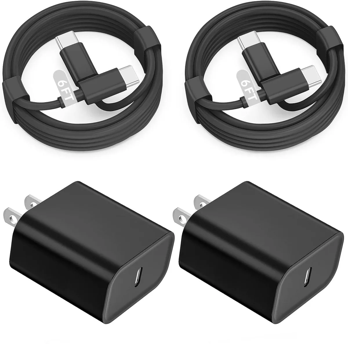 KEHIPI KEHIPI USB-C to USB-C cable 6ft 2-pack with 20W PD wall charger — product photo