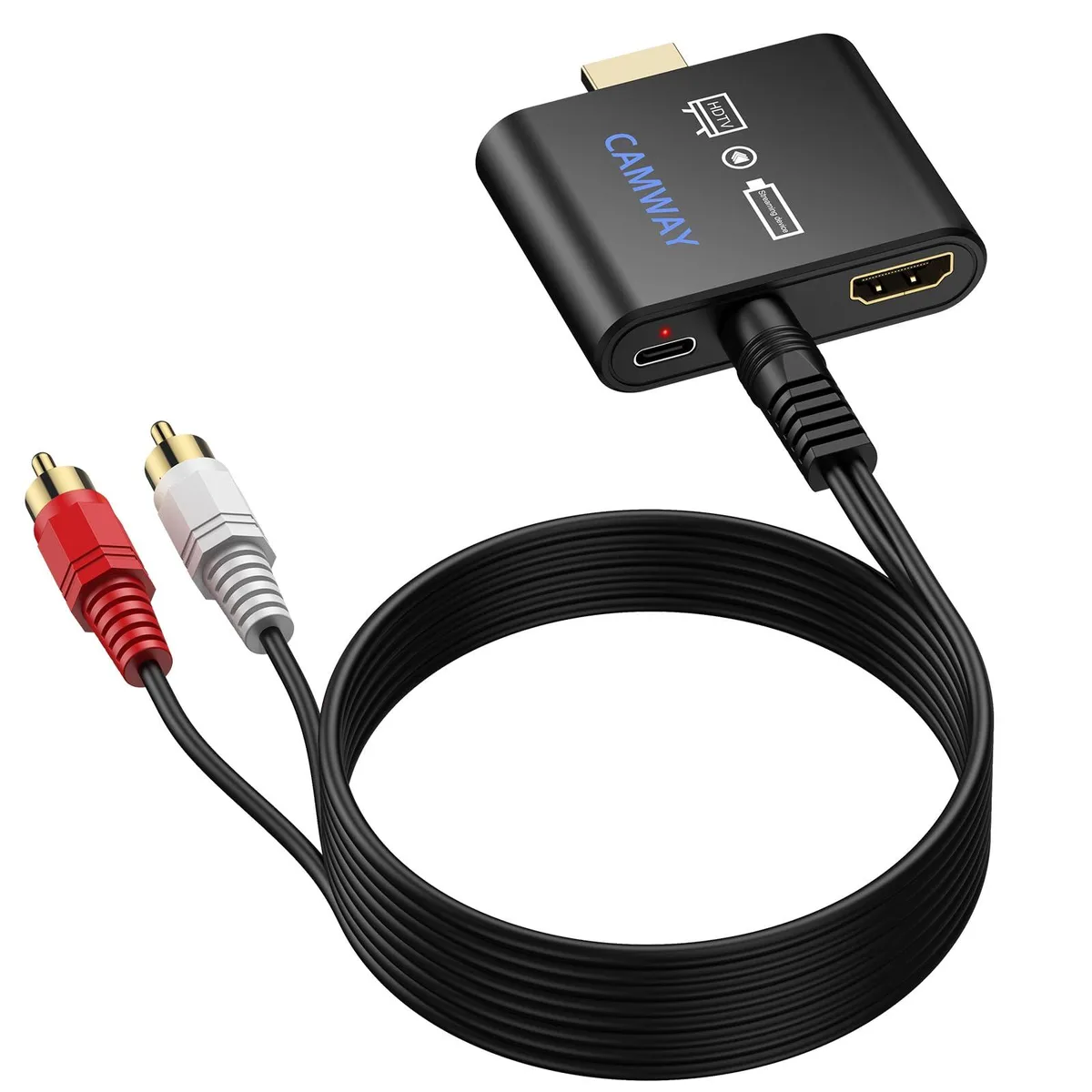 Small black HDMI audio extractor with 3.5mm jack