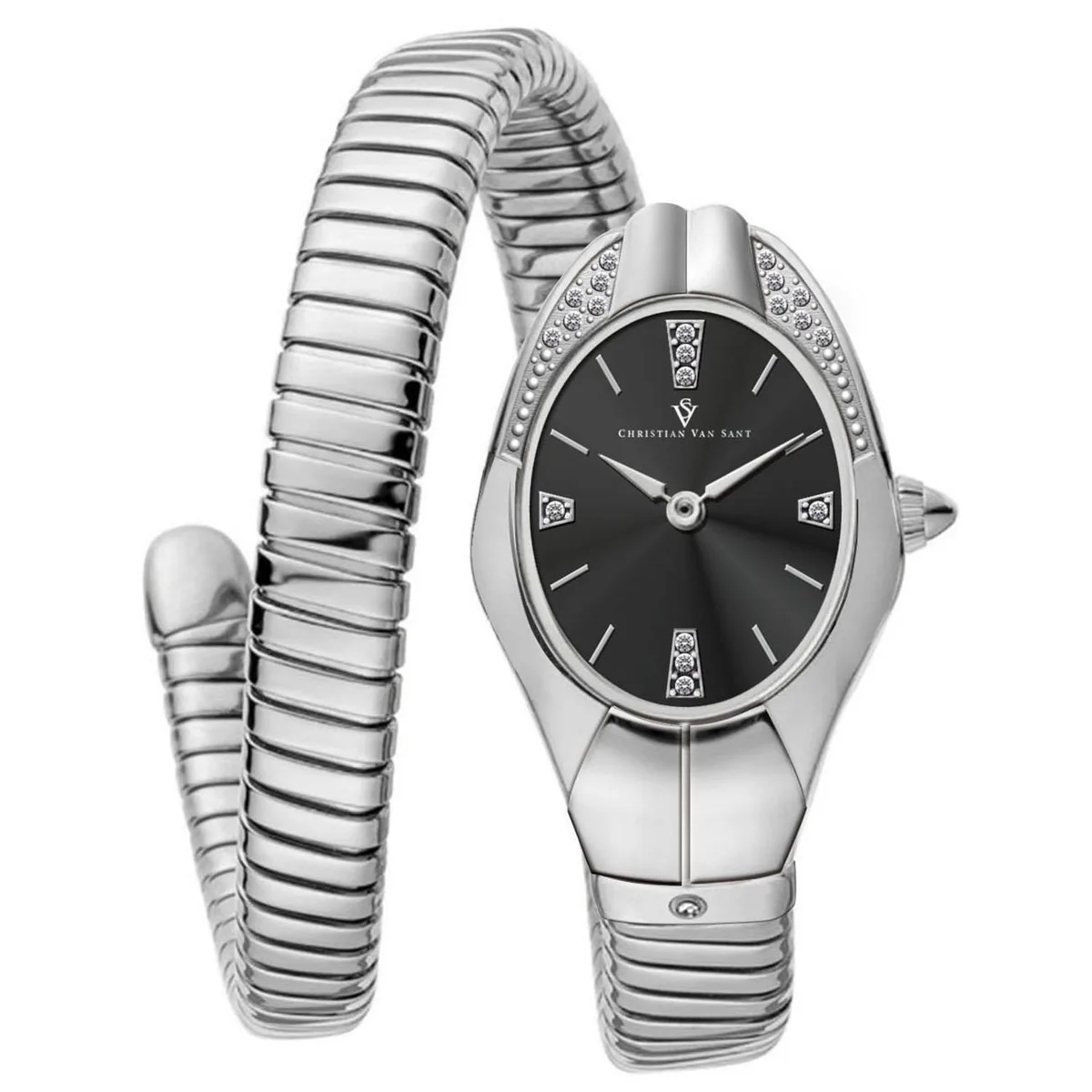 Christian Van Sant Naga watch, stainless steel case and bracelet, black dial